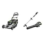 EGO Power+ LM2101 21-Inch 56-Volt Lithium-ion Cordless Lawn Mower 5.0Ah Battery and Rapid Charger Included & 15-Inch String Trimmer, Blower Combo Kit with 2.5Ah Battery and Charger Included, Black