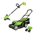 Greenworks 48V 17″ Cordless Electric Lawn Mower, String Trimmer, (2) 4.0Ah Batteries and Rapid Charger