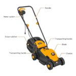 Hoteche 10-Amp Corded Electric Lawn Mower – 12.6 Inch Cutting Width, 30L Grass Bag, 3 Height Adjustments (1″-2.2″), Lightweight Walk-Behind Mower for Small/Medium Lawns (Easy Push Design)
