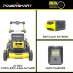 PowerSmart Powerful 80V Lithium-Ion Cordless Lawn Mower with 6.0Ah Battery & Charger
