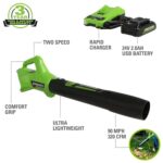 Greenworks 48V (2x24V) Electric Lawn Mower Combo Kit: 21″ Self – Propelled Mower, 12″ String Trimmer, 320 CFM Blower, and 1/2”Drill & 1/4”Hex Impact Driver, 5 Batteries & 3 Chargers, 3-Year Warranty