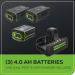 Greenworks 82V Bundle – 25” Brushless (Self-Propelled) Cordless Lawn Mower, (2) 4.0Ah Batteries and Dual Port Rapid Charger + Bonus 4.0Ah Battery ($349 Value)