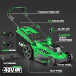 SOYUS Electric Lawn Mower Cordless, 17 Inch 40V Battery Powered Lawn Mower with Brushless Motor, 6 Position Height, Includes 2×4.0Ah Batteries and Dual Port Charger