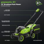 Greenworks 24V 13″ Brushless (Push) Cordless Lawn Mower, 4.0Ah Battery and Charger