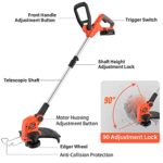 MAXLANDER 12 Inch 20V Cordless String Trimmer, 2 PCS 2.0Ah Battery Weed Wacker/Edger, 1 Quick Charger,6 PCS Replacement Spool Trimmer Lines, Length Adjustable, Powerful Lightweight Grass Trimmer