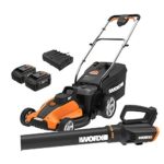 WORX WG959 17-inch 40V (4.0Ah) WG744 Cordless Lawn Mower and WG547.9 Power Share Cordless Turbine Blower Battery and Charger Included