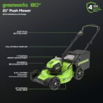 Greenworks 80V 21” Brushless (Push) Cordless Electric Lawn Mower + (500 CFM) Axial Leaf Blower (75+ Compatible Tools), (2) 2.0Ah Batteries and 30 Minute Rapid Charger