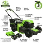 Greenworks 48V 20″ Brushless Cordless Push Lawn Mower + 24V Brushless Drill / Driver, (2) 4.0Ah USB Batteries (USB Hub) and Dual Port Rapid Charger Included (2 x 24V)