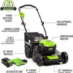 Greenworks 40V 20″ Mower,(500 CFM/120 MPH) Axial Leaf Blower,13″ String Trimmer,24″ Cordless Hedge Trimmer,12″ Chainsaw,Combo Kit w/ (1) 5Ah(1)2Ah Battery, (2) 2.0A Chargers