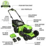 Greenworks 2 x 24V (48V) 21″ Brushless Cordless Self-Propelled Lawn Mower, (2) 5.0Ah USB Batteries (USB Hub) and Dual Port Rapid Charger Included