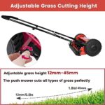 14-Inch 5-Blade Manual Reel Mower,Adjustable Handle Height Hand Push Lawn Catcher,High Efficiency Push Reel Lawn Mower,2-Wheels,Red