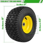 15×6.00-6 Lawn Mower Tires with Wheel,Front Tire Assembly Replacement for John Deere,Craftsman,Cub Cadet and More Lawn &Garden Riding Mower,4 Ply Tubeless,570lbs Capacity,3″ Offset Hub