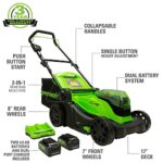 Greenworks 48V 17″ Cordless Electric Lawn Mower, Leaf Blower, (2) 4.0Ah Batteries and Rapid Charger