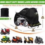 Riding Lawn Mower Cover – Heavy Duty 600D Polyester Oxford Lawn Tractor Cover Waterproof Outdoor Windproof Buckle Workbasket Fits Decks up 54″ Riding Lawnmower Cover with Handle Drawstring Storage Bag