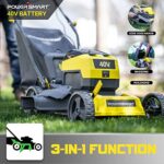 PowerSmart 40V Electric Lawn Mower, 17″ 3-in-1 Battery Powered Cordless Lawn Mower, Powerful Brushless Motor, 5-Position Height Adjustment with 4.0Ah Lithium-ion Battery and Charger