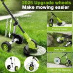 Kihoplly 12″ Stringless Weed Wacker Cordless Eater, 21V 3000mAh*2 Battery Powered Grass Trimmer Brush Cutter, 3-in-1 Wheeled Lawn Edger with Blades, Electric String Trimmer 2 Batteries and Charger