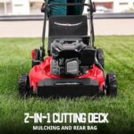 PowerSmart 21-Inch Self Propelled Gas Lawn Mower with 170cc Engine, Mulching and Rear Bagging 2-in-1, 6-Position Single Lever Height Adjustment, 10-Inch Rear Wheels
