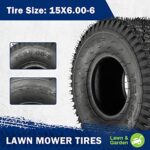 MaxAuto Lawn Mower Tire 15×6.00-6 Front & 20×10.00-8 Rear Tire for Lawn & Garden Tractor,4Ply Tubeless, Set of 2