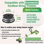 7 PCS Dual Weed Wacker String Compatible with Greenworks String Trimmer 2101602, 2101602A, STBA40B210, BST4000,0.065″ Line Replacement String(2900719) and Spool Cap Cover(6 Spools+1 Cap)