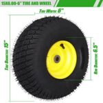 Upgrade 2 PCS 15×6.00-6 Lawn Mower Tires with Wheel,Front Tire Assembly Replacement for John Deere,Cub Cadet and More Lawn &Garden Riding Mower,4 Ply Tubeless,570lbs Capacity,3″ Offset Hub