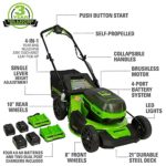 Greenworks 2 x 24V (48V) 21″ Brushless Cordless Self-Propelled Lawn Mower, (4) 4.0Ah USB Batteries and (2) Dual Port Rapid Chargers