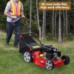 Self Propelled Gas Lawn Mower,20 Inch Lawn Machine Adjustable Length 141cc Gas Engine Mower Ergonomic Handle 2850rpm Walk Behind Mower with 50L Grass Tank High Rear Wheel for Lawn Care Red