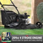 PowerSmart Gas Push Lawn Mower, 21-Inch 209cc 3-in-1 Walk-Behind Lawn Mowers Gas Powered, Black with Oil