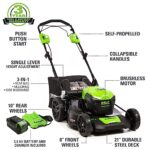 Greenworks 40V 21″ Cordless Self-Propelled Lawn Mower,(500 CFM/120 MPH) Axial Leaf Blower,13″ String Trimmer,Cordless Hedge Trimmer Combo Kit w/ (1) 5Ah (1)2AH Battery, (2) 2A Chargers