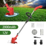 Erhigher Electric Lawn Mower – 12V 2000mAh Battery Powered Cordless Rechargeable Telescopic Rod Lawn Mower Small Electric Lawn Mower for Pruning Courtyards, Pastoral Grass, Parks Red