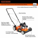 BLACK+DECKER 140cc OHV 21-Inch 2-in-1 Walk-Behind Push Gas Powered Lawn Mower – Perfect for Small to Medium Sized Yards – Side Discharge and Mulching Capabilities, Black and Orange