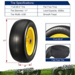 MaxAuto 11×4.00-5″ Flat Free Zero Turn Mowers Tire on Wheel, 3/4″ or 1/2″ Bushings, 3.4″ Centered Hub – Hub Length 3.4″-5″, Universal Fit Smooth Tread Tire for Zero Turn Lawn Mowers, Set of 2