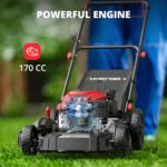 Amerisun Gas-Powered Self-Propelled Lawn Mower, 170cc OHV Engine with Air Cooling, 21″ Steel Deck, 3-in-1 Cutting System, 6-Level Height Adjustment, 1.4-Bushel Grass Catcher, Foldable Design