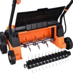 Lawn Dethatcher & Scarifier, 12 Inch Working Width, 11 Amp Electric Lawn Dethatcher with a Replacement Raking, 4 Central Adjustable Heights, Tool-Free Assembly, 8 Gallon Grass Collection Bag