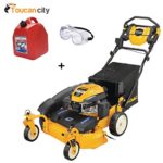 Toucan City Gas Can with Safety Goggles and Cub Cadet 28 in. 195 cc 3-in-1 Right-Wheel Drive Walk Behind Gas Self Propelled Lawn Mower with Push Button Electric Start CC 600