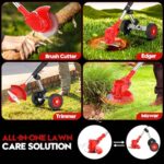 Electric Weed Wacker Cordless On Wheel, Lightweight Weed Eater Battery Powered 4000mAh 21V, 4 in 1 Lawn Edger Weed Trimmer Brush Cutter Mower, No String Grass Trimmer Wheel Yard Garden Tool