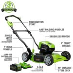 Greenworks 40V 19″ Brushless (2-In-1) Lawn Mower, 4Ah USB (Power Bank) Battery and Charger Included MO40L414