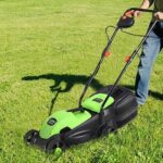 PiWine 14-Inch Electric Corded Lawn Mower with 30L Grass Bag – Green