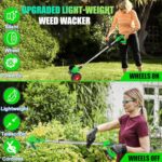 Cordless Weed Wacker Electric Battery Powered Weed Eater, Lightweight Grass Trimmer Edger Lawn Tool with 2X 2000mAh Battery Powered & 5 Types Blades Wheeled Lawn Mower, for Garden Yard