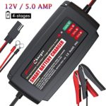BMK 12V 5A Smart Battery Charger Portable Battery Maintainer with Detachable Alligator/Rings/Clips Fast Charging Waterproof Trickle Charger for Car Boat Lawn Mower Marine Sealed Lead Acid Battery